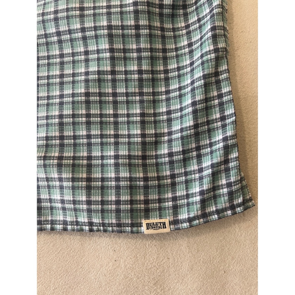Duluth Trading Co Mens XL Relaxed Fit Untucked Plaid Short Sleeve Shirt Green - Picture 5 of 8